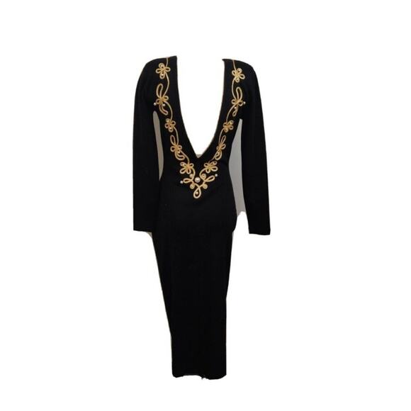 VTG VINTAGE FUSION Black knit Jeweled Wool Sweater Dress MEDIUM - Picture 2 of 9